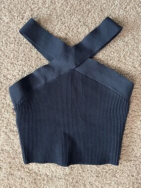 Babaton Dark Navy Crossback Rib Knit Top